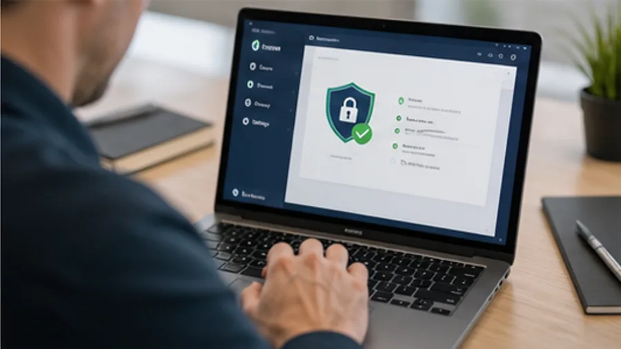 Laptop showing endpoint security and access protection for a small business