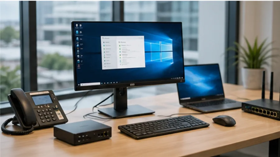 Office workstation, laptop and network equipment for business IT support